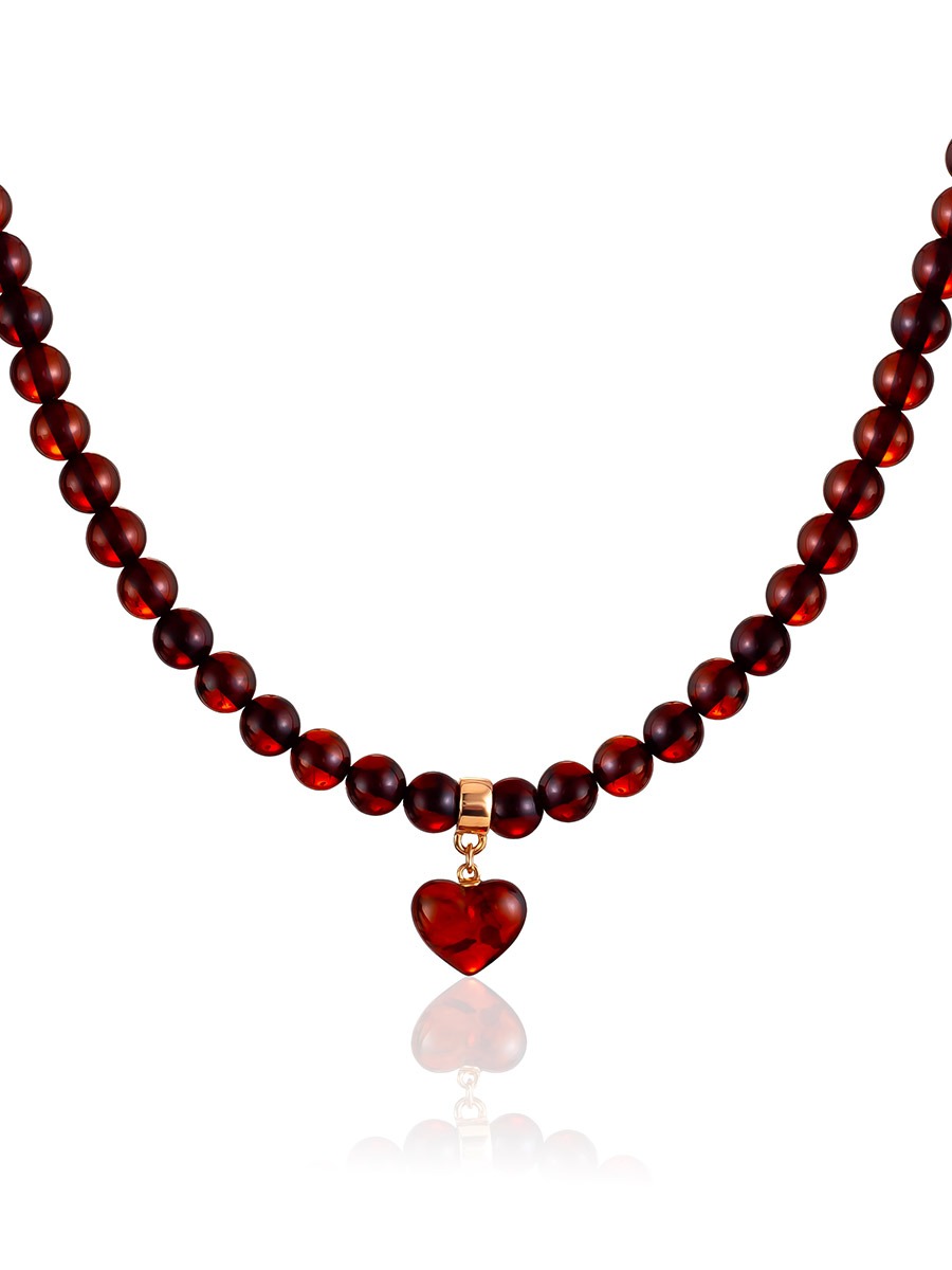 Bright cherry amber choker with heart pendant "Caramel"
