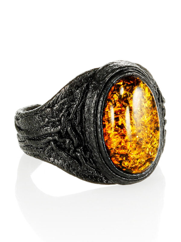 Leather-ring-with-large-sparkling-greenish-amber-3.jpeg Leather & Amber Statement Ring