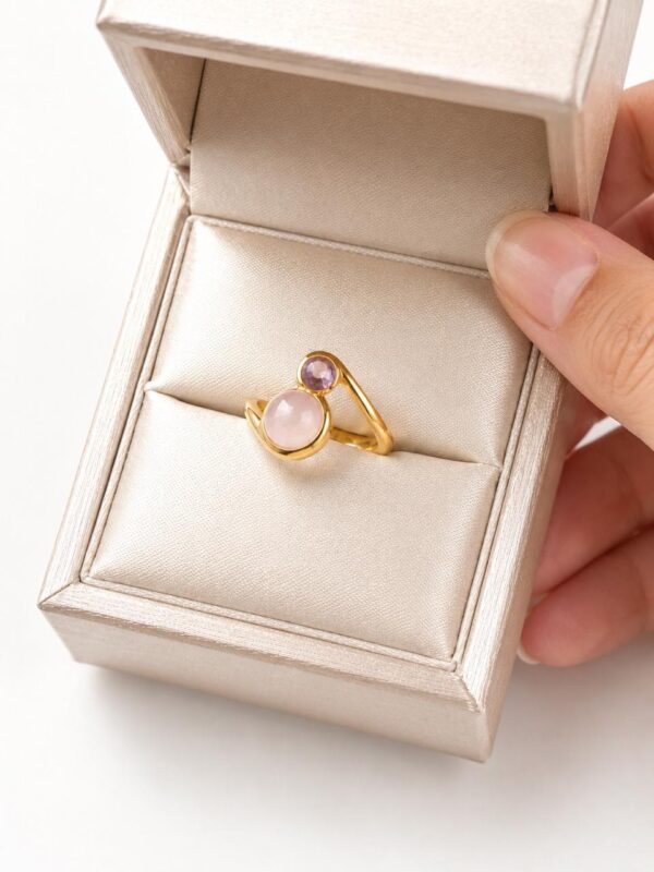 Blush Quartz & Amethyst Ring
