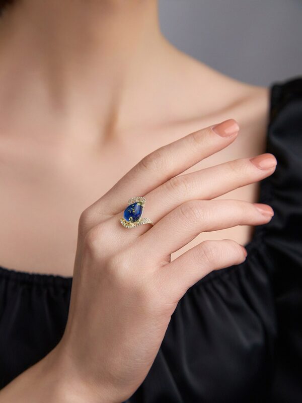 Blue Amber Lace Ring