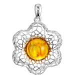 Pendant with Natural Golden Amber "Physalis"