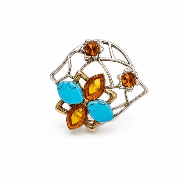 Azure Blossom Amber & Turquoise Ring