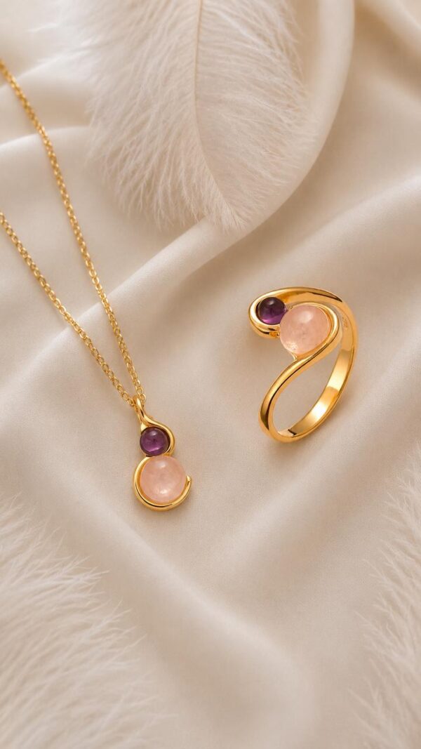 Blush Quartz & Amethyst Ring