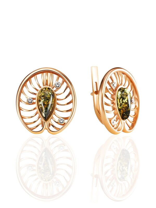 kruglye_pozolochennye_sergi_iz_yantarya_zelyenogo_ottenka_ameliya1.jpg Green Natural Amber Earrings